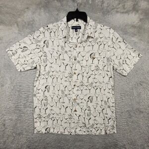 Preswick & Moore Shirt Mens Medium Cocktail Print Thin Button Up Short Sleeve‎
